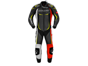 Spidi "Track Wind Pro" Motorcycle Racing Leather Suit Black/White/Neon/Red